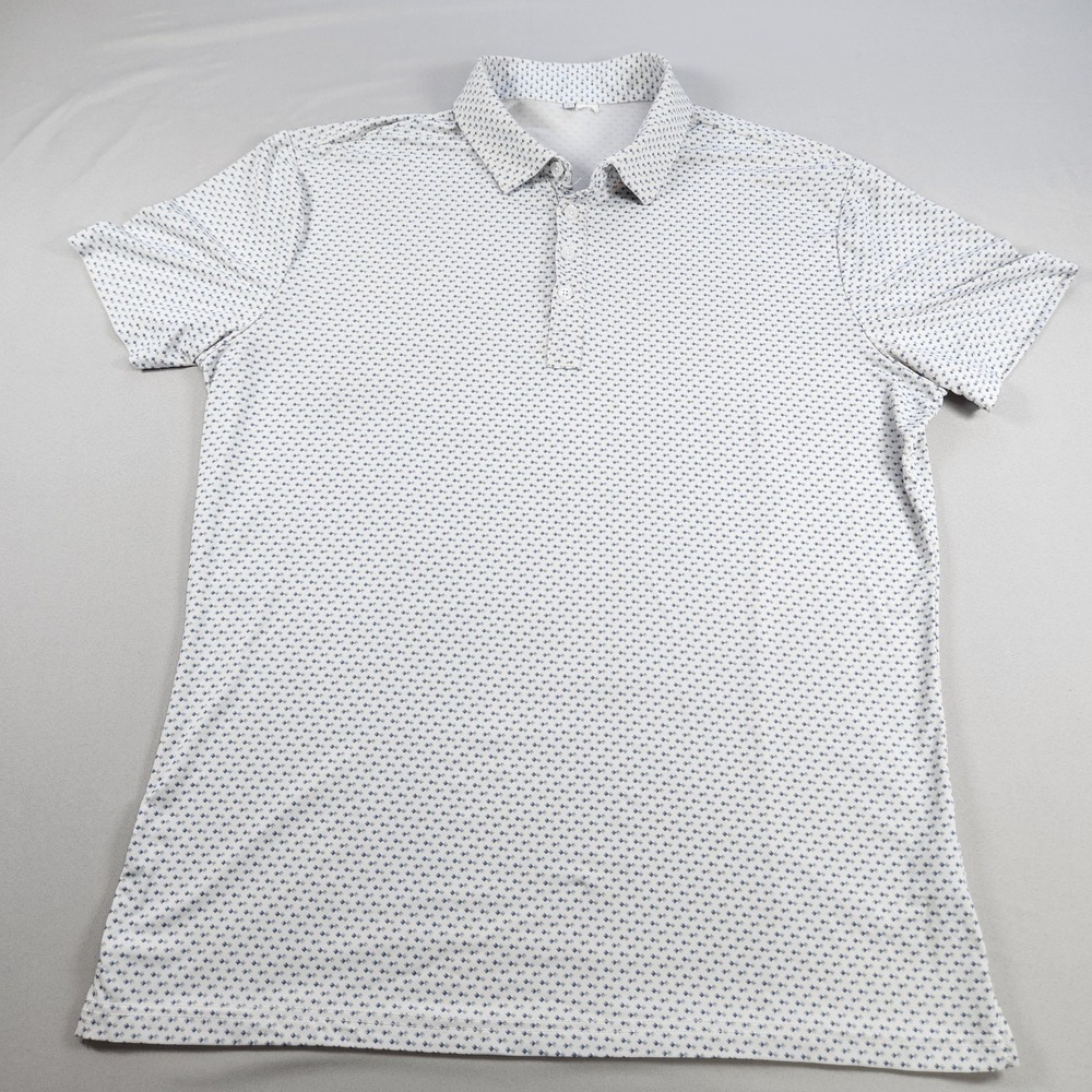 State And Liberty Polo Shirt Mens Large White Geometric Golf Performance Stretch